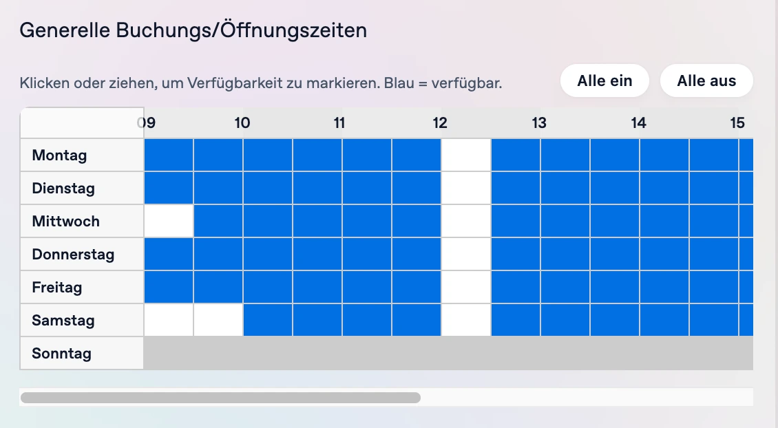 Konfiguration der Öffnungszeiten und Pufferzeiten